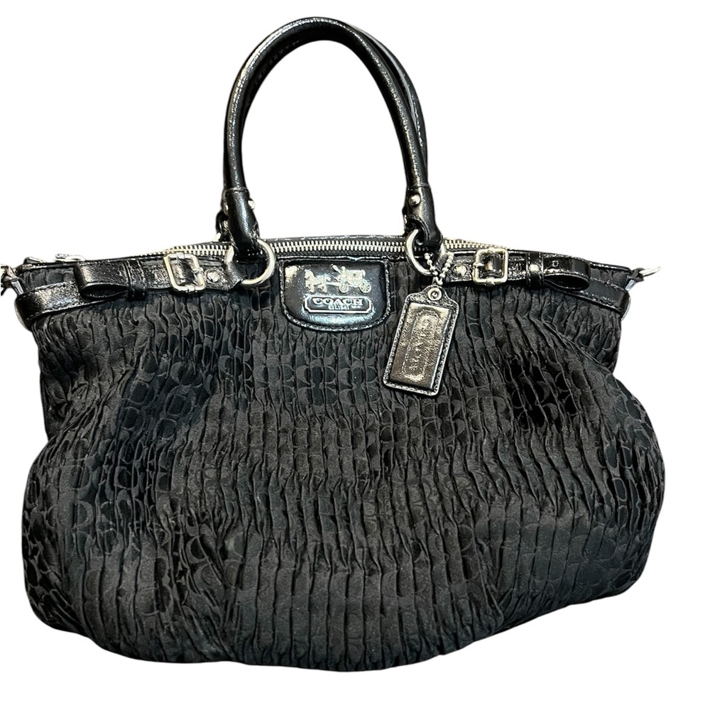 Coach Black Textured Satchel with Silver Accents